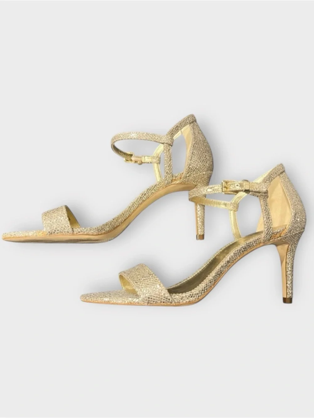 Michael Kors Gold Glitter Sandal Mid Heels Simone Ankle Strap | 6.5 Worn Once